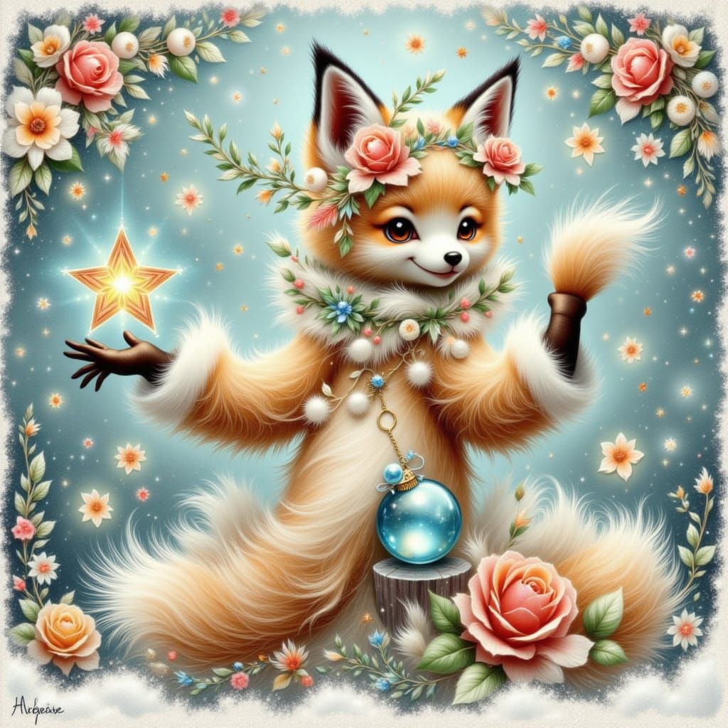 Dreamy Christmas Fairytale Illustration in Junk-Journal Coll...