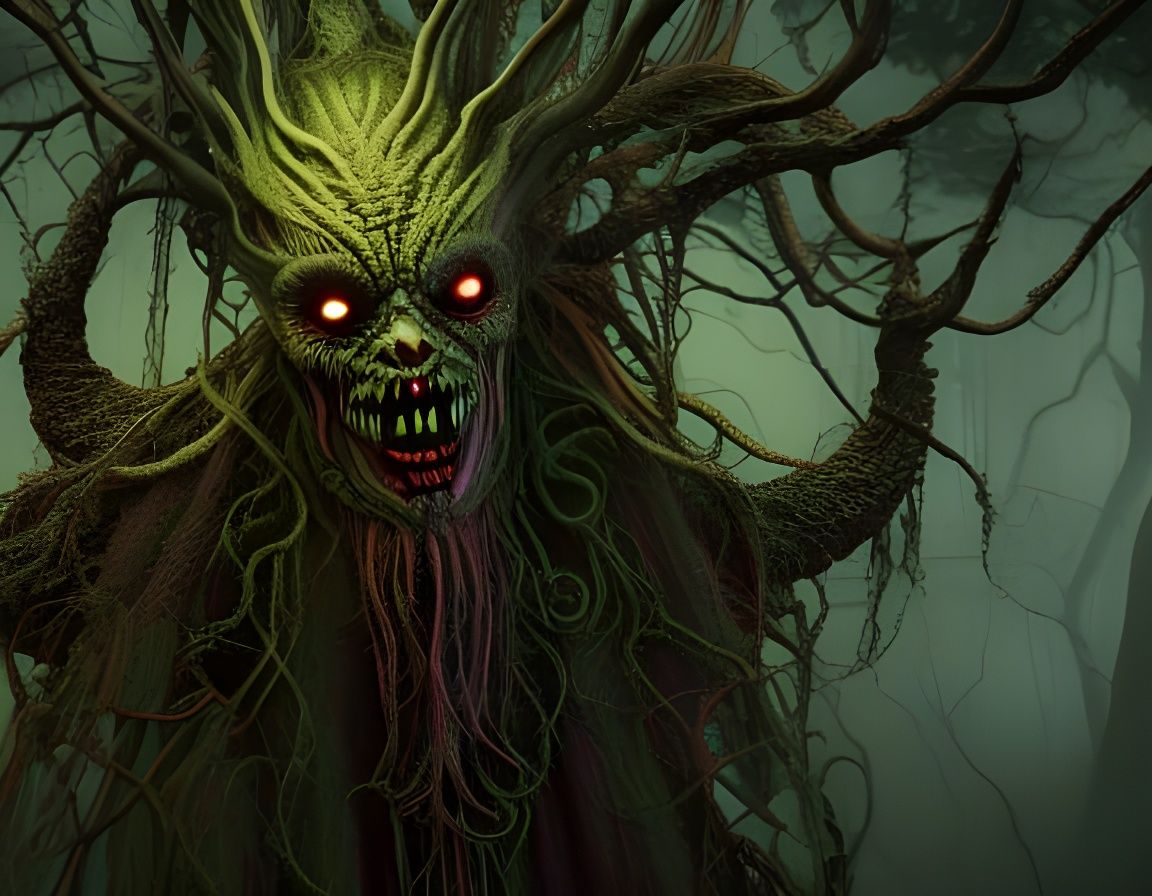 Scary Banshee in Dark Forest, Polychromatic Art