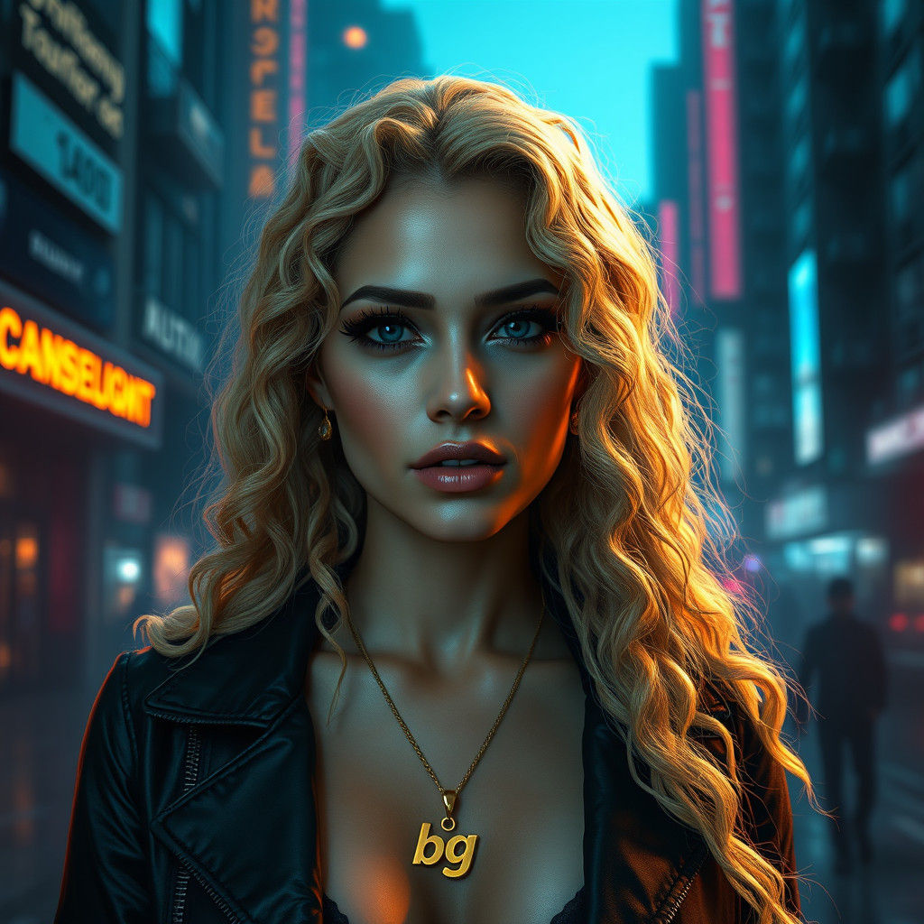 Dystopian Persian Woman in Blade Runner Cityscape