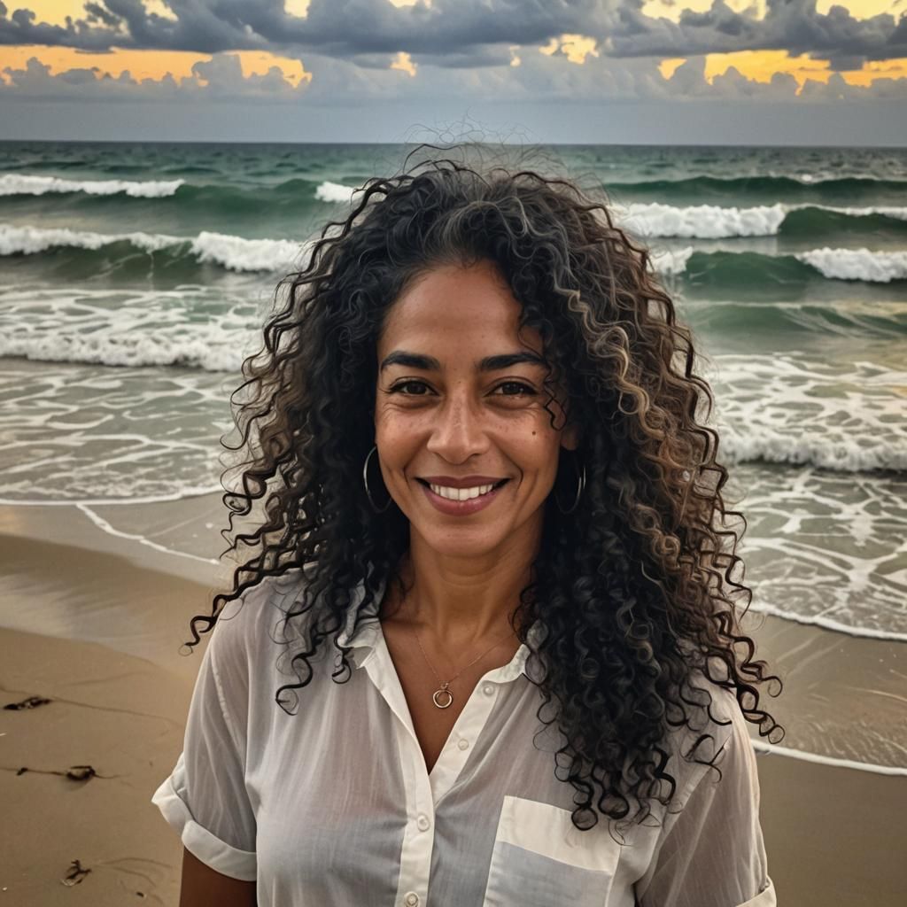 Boriqua Model Walks Beach at Sunset