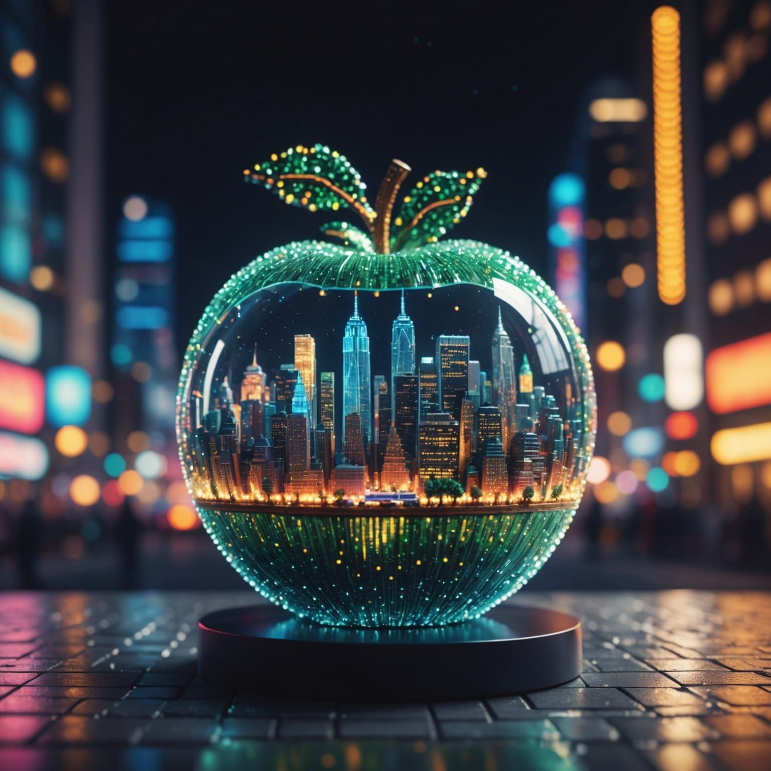8-bit Pixel Art: New York City in Glass Apple