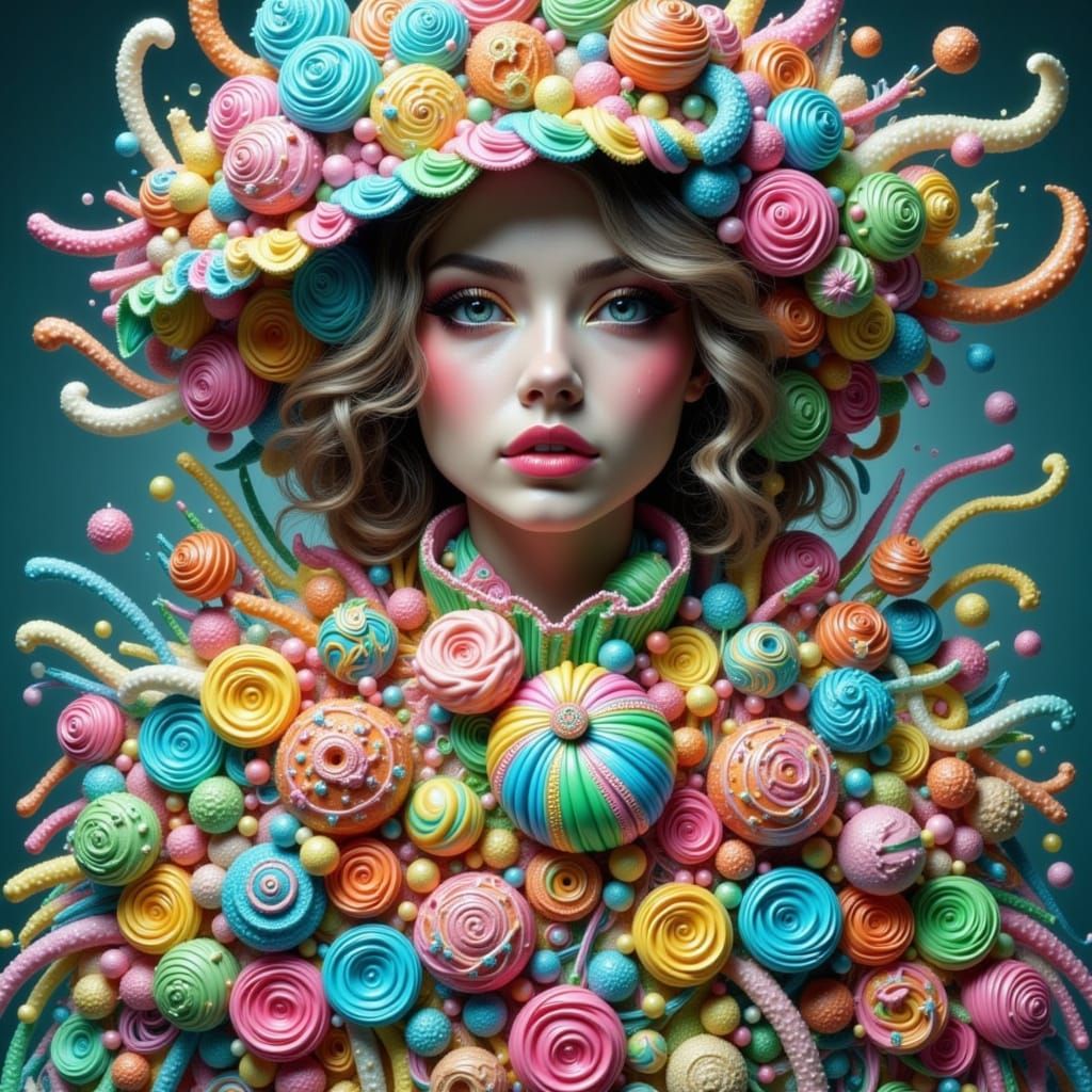Candy Hat Woman in Hyperreal 3D Style