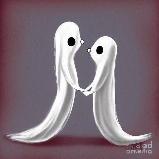 Cute Ghosts Hugging in Digital Painting