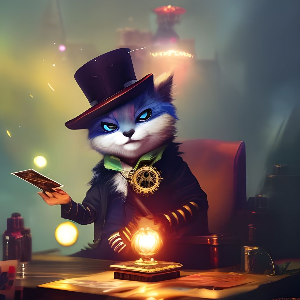 Chibi Steampunk Magician Furry Portrait in Fantasy Art