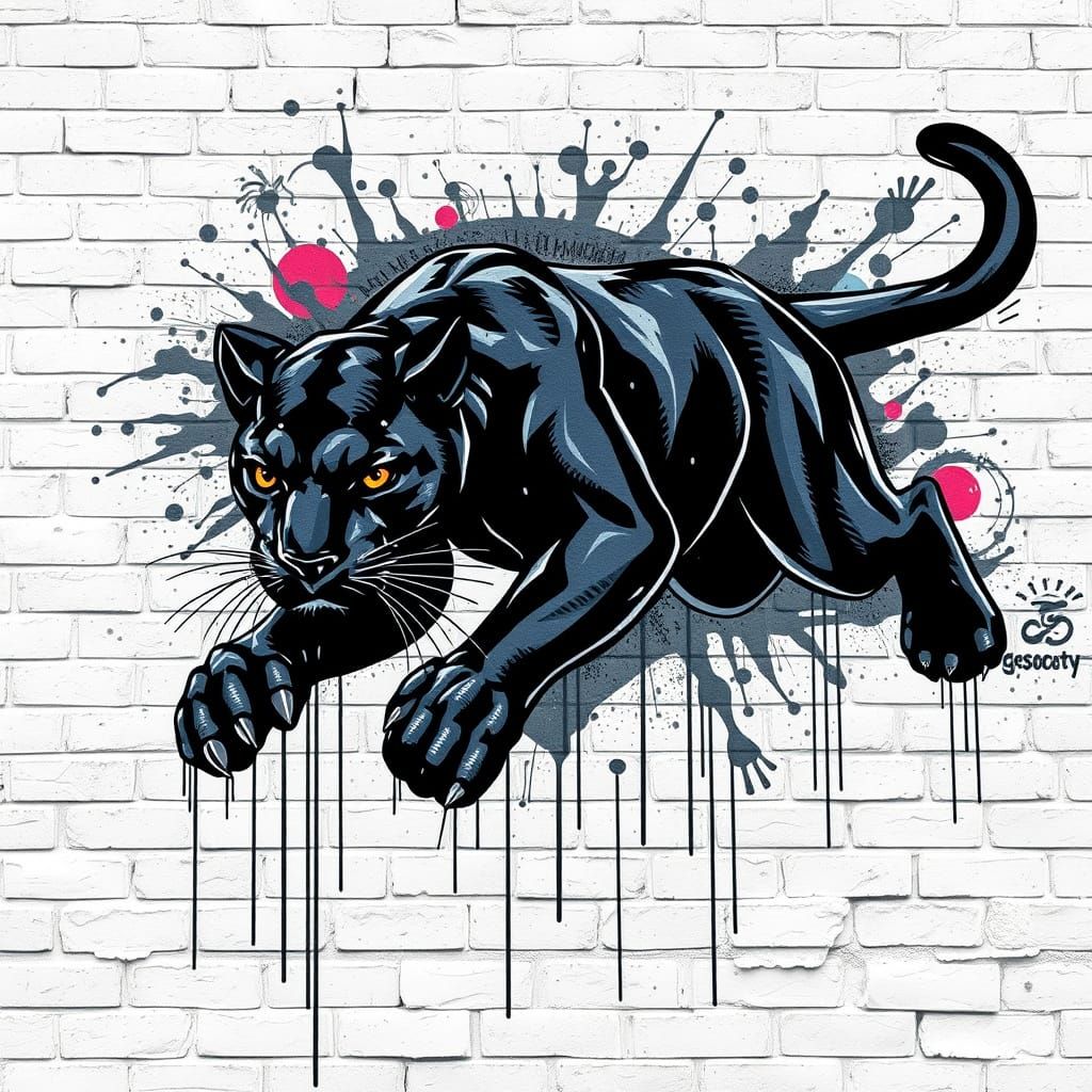 Vibrant Black Panther Emerges from Urban Canvas