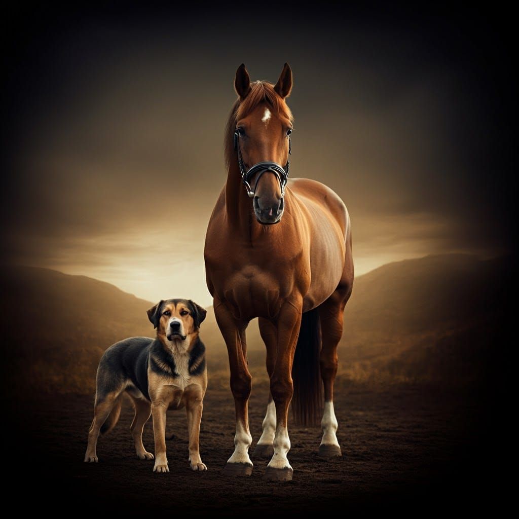 Majestic Horse and Loyal Dog in Golden Light