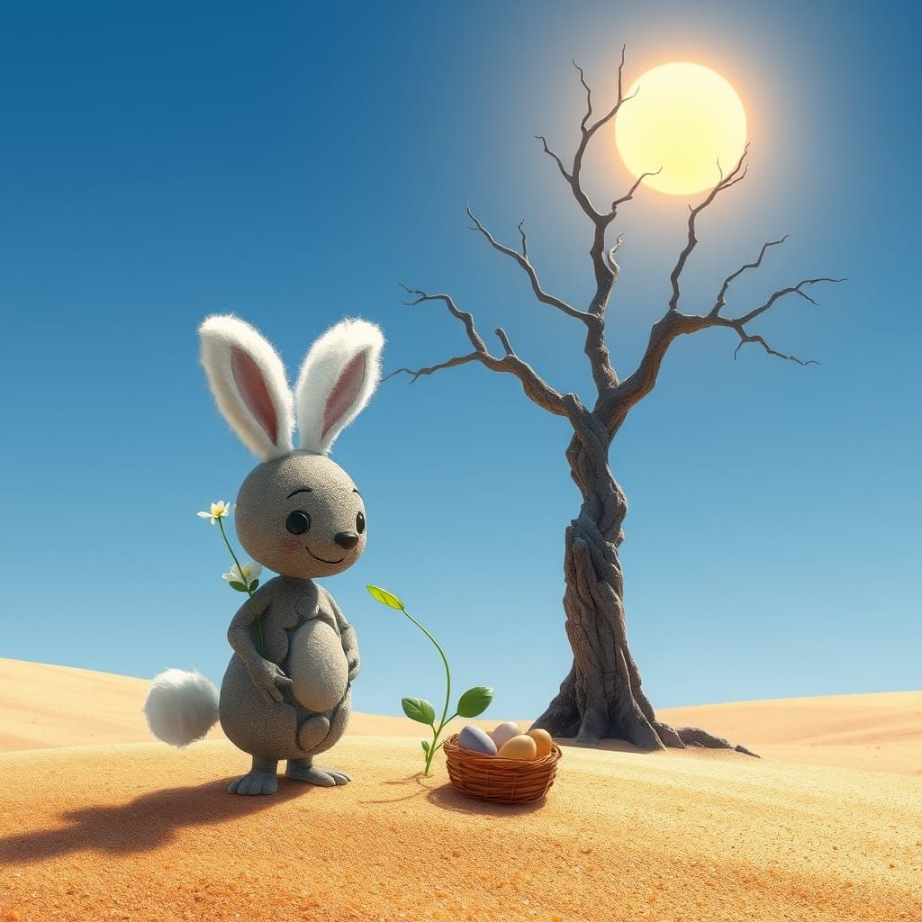 Surreal Anime Landscape with Desert Oasis and Whimsical Ston...