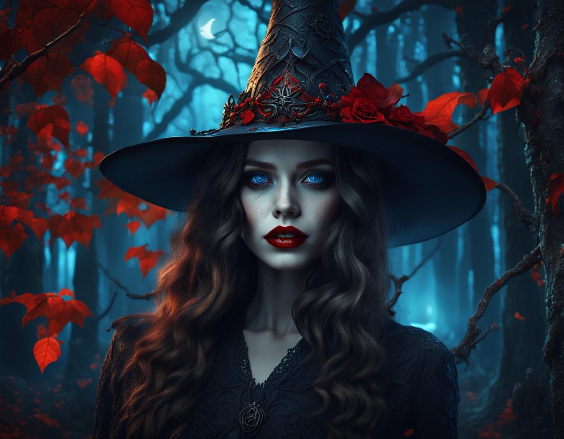 Vampire Witch in Enchanted Forest: Detailed Matte Painting