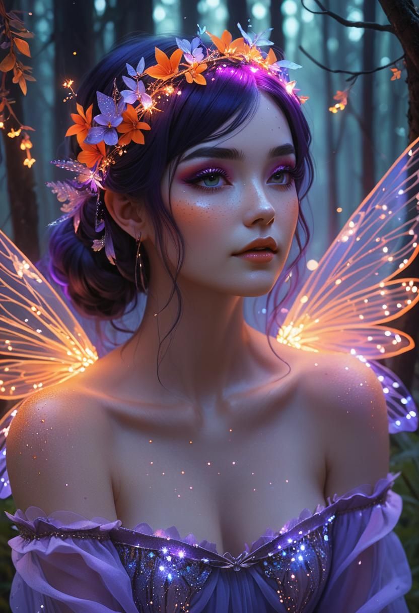 Mystical Fairy Girl Portrait in Forest