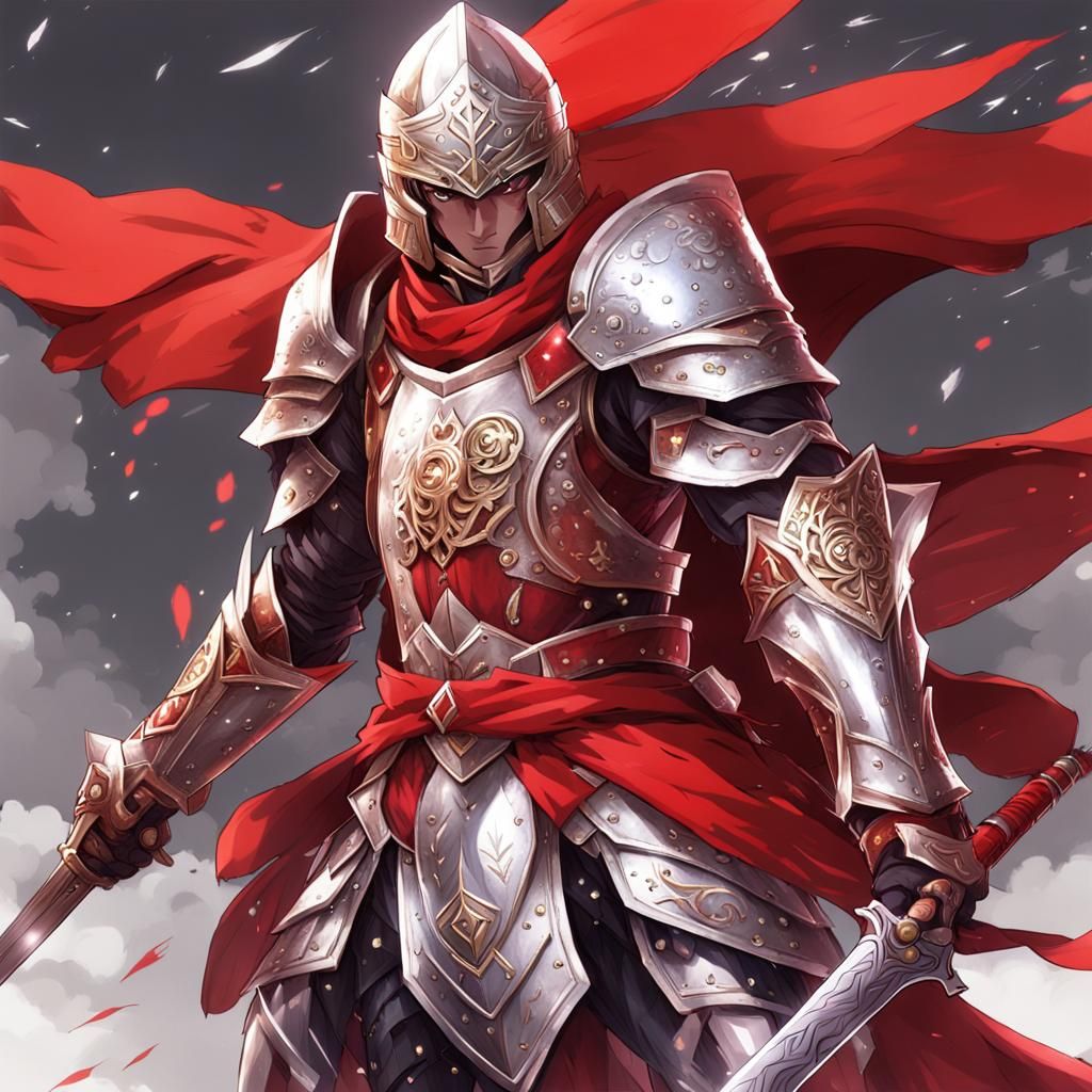 Armored Knight with Sword in Anime Style