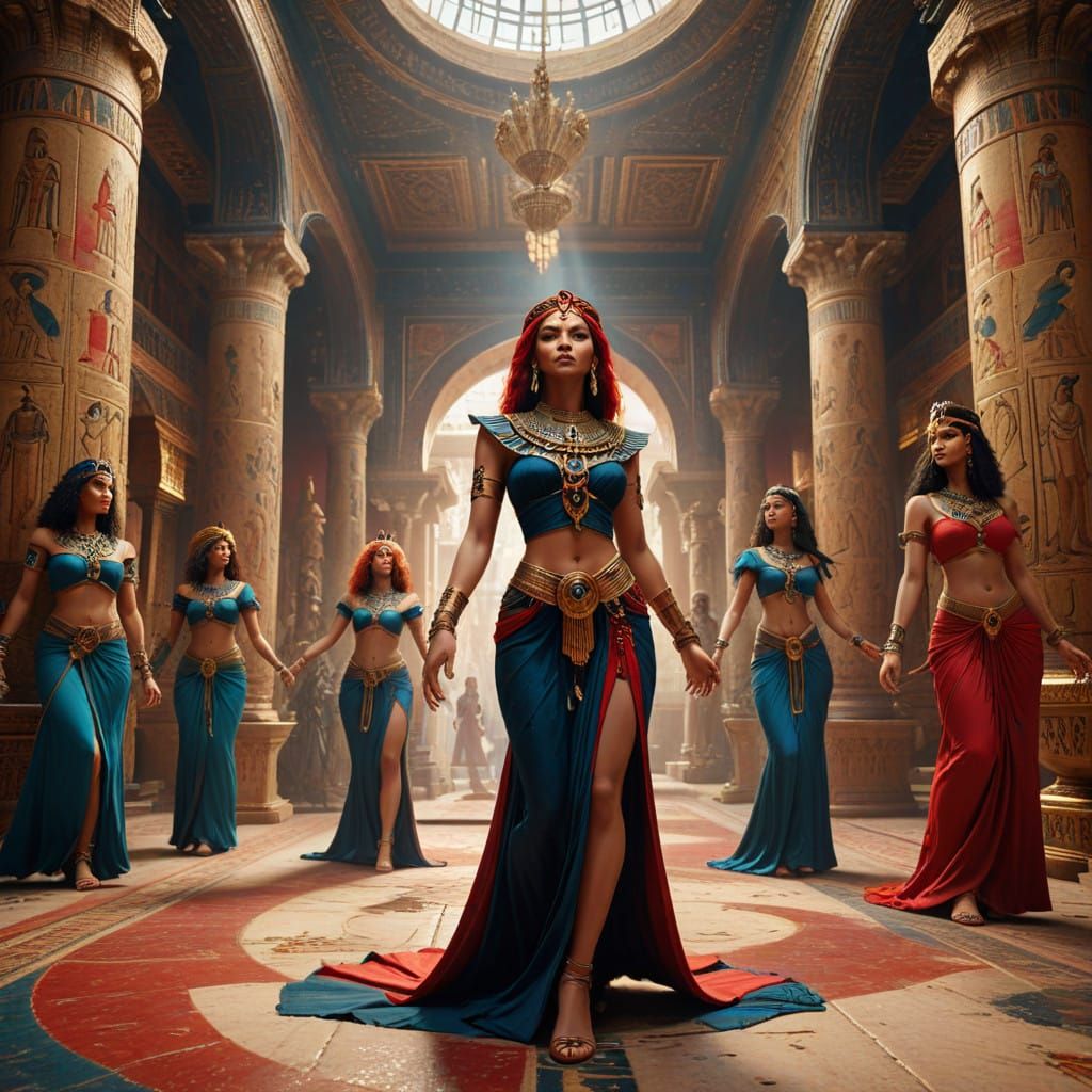 Regal Women Dance in Ancient Egyptian Palace