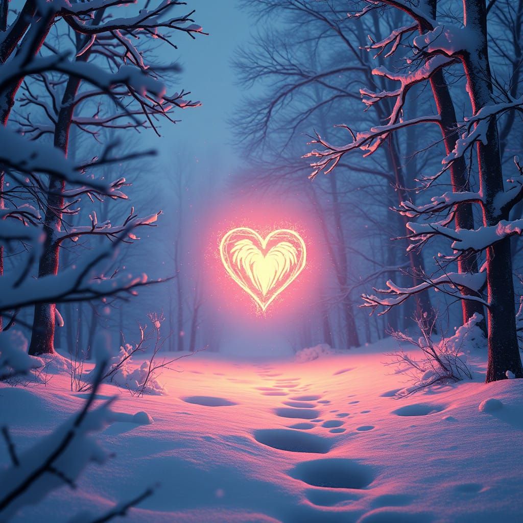 Glowing Heart in Vibrant Winter Wonderland