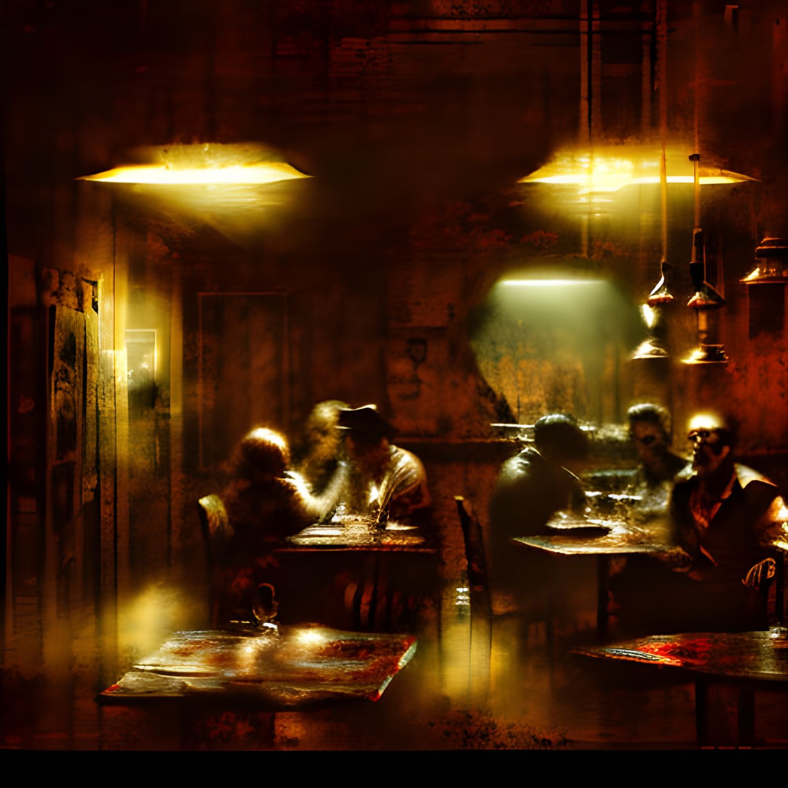Noir Cafe Scene with Shady Characters