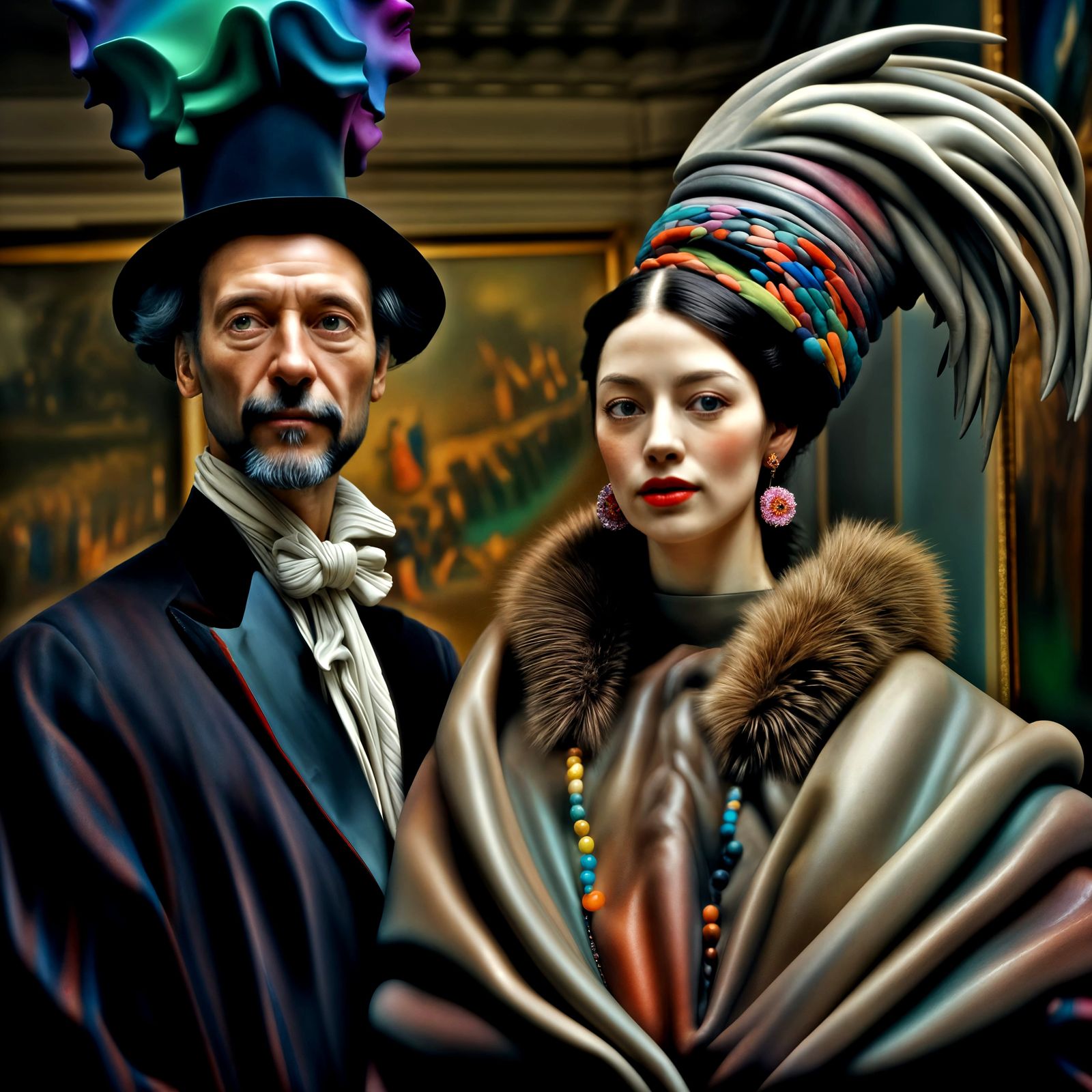 Happy Couple at Art Museum: Hyperrealistic Photo