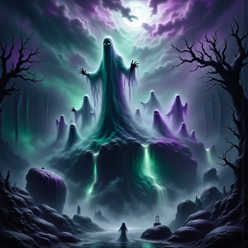 Ghost Statues by Waterfalls: Detailed Matte Painting