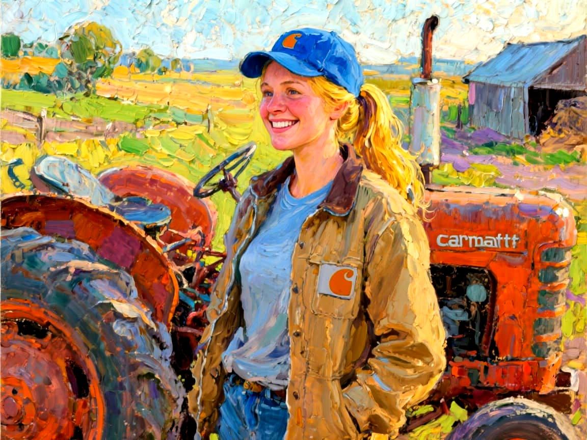 Impasto Portrait of a Woman on Farm in Van Gogh Style