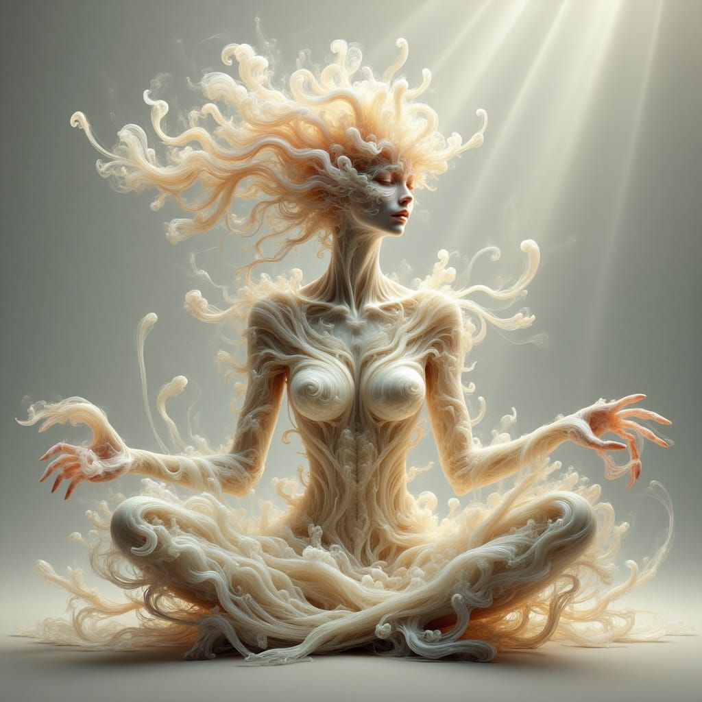 Ethereal Root Figure in Pastel Biomechanical Style