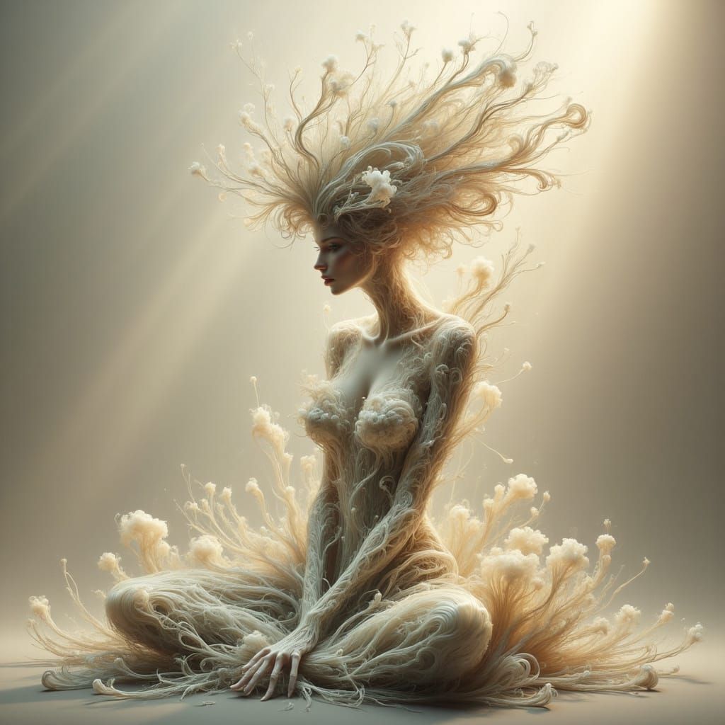 Ethereal Figure of Roots and Porcelain in Biomechanical Styl...