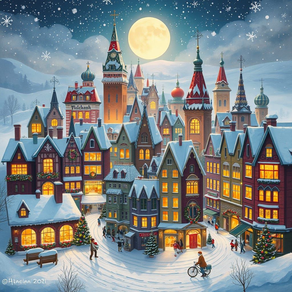 Magical Christmas Metropolis in Whimsical Style