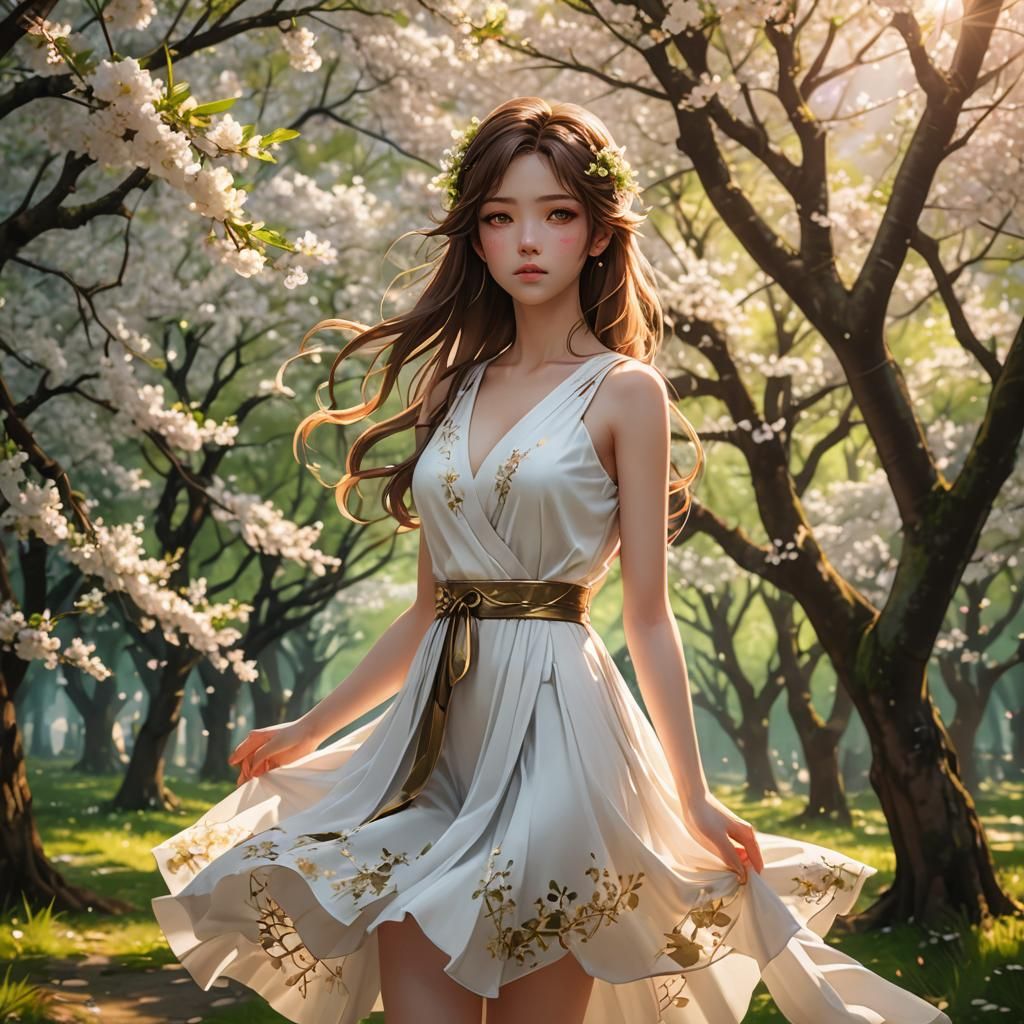 Anime Girl in Cherry Blossom Forest: 3D Art