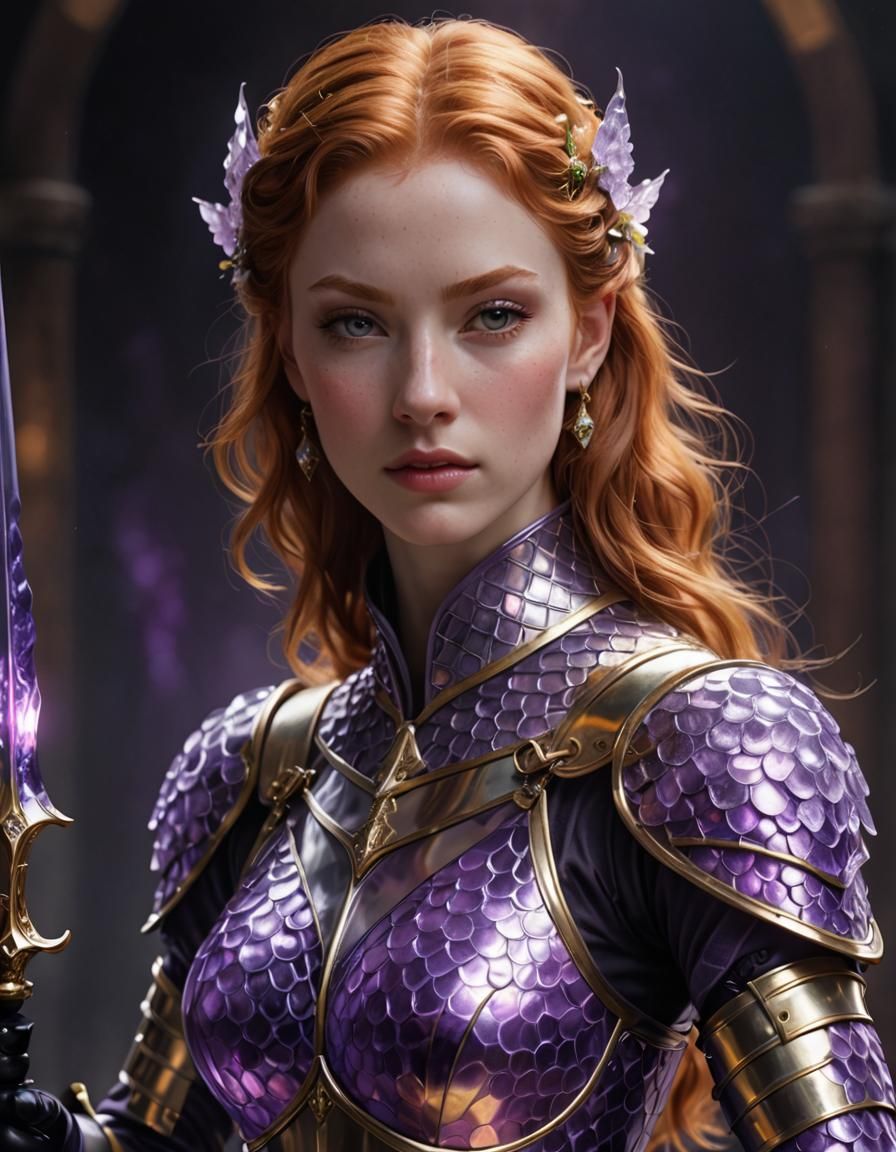 Ginger Princess in Violet Armor, Ready for Battle