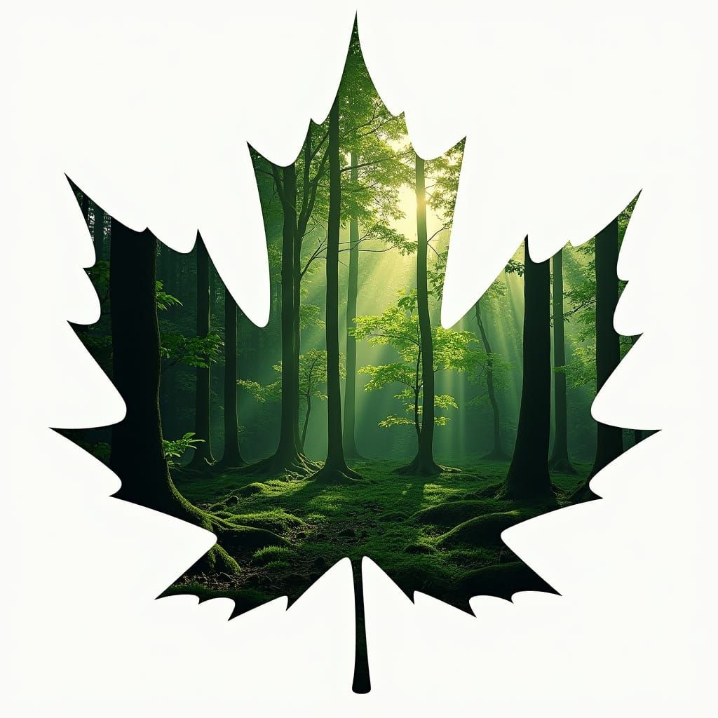 Silhouette of a Leaf in a Tranquil Monochromatic Forest