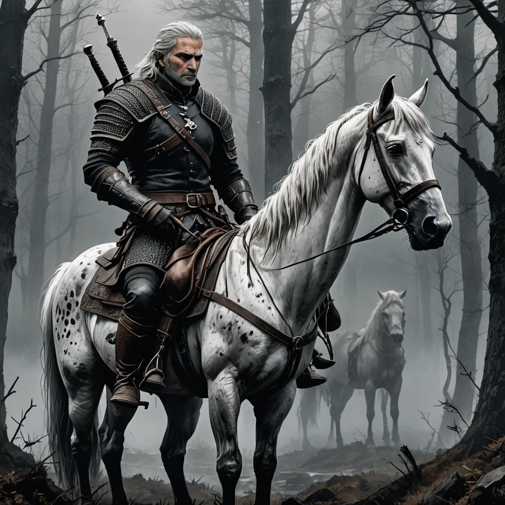 Witcher in Forest: Pen and Ink Illustration