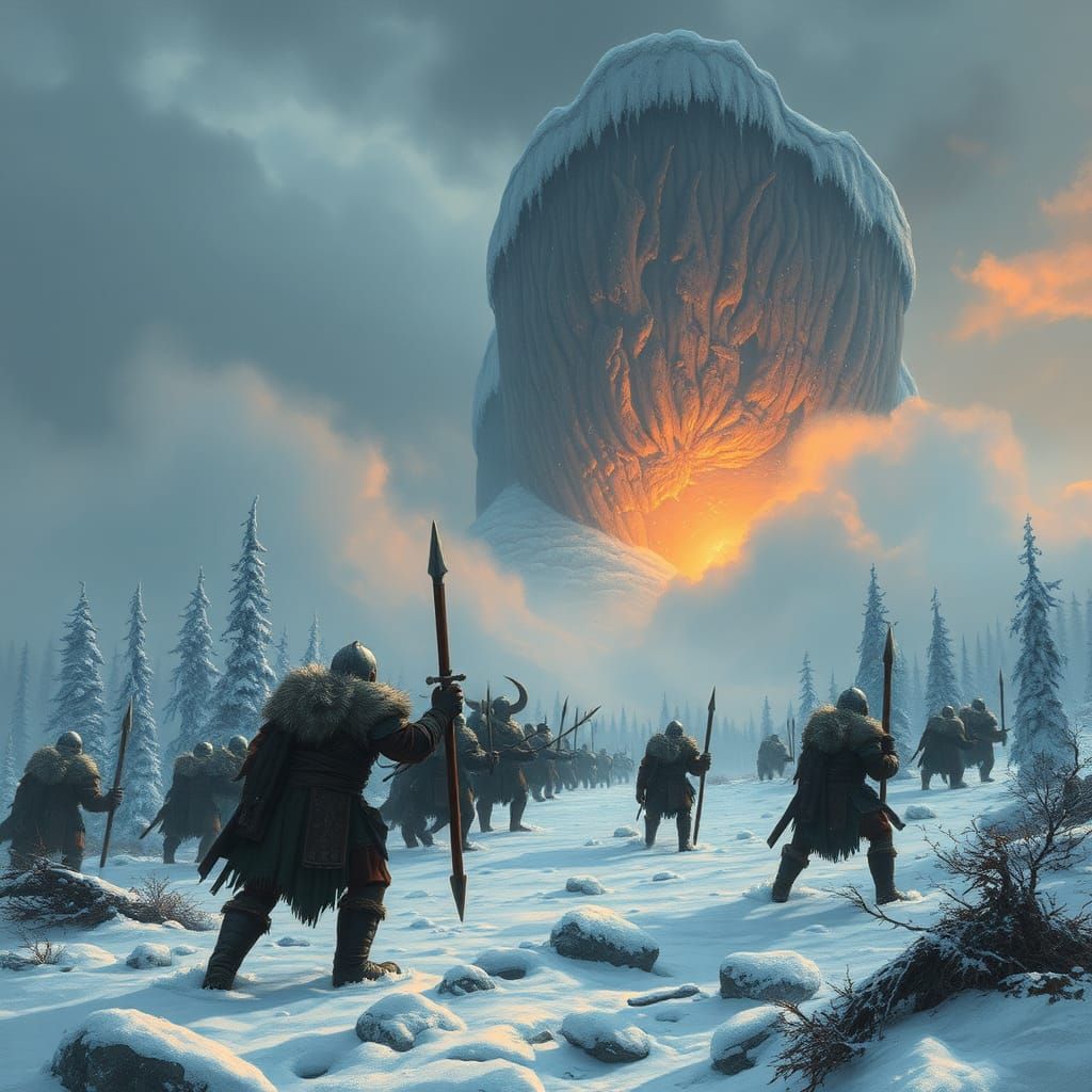 Viking Warrior Confronts Werewolf in Nordic Forest