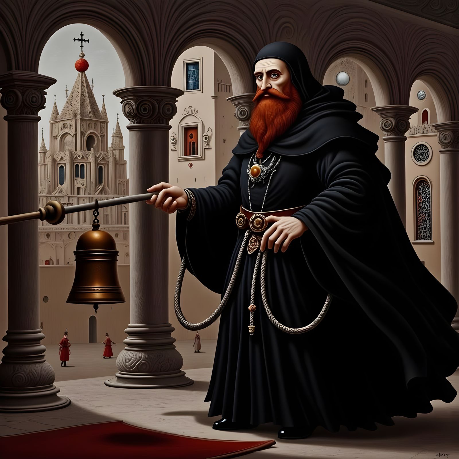 Monk Ringing Bells in Spanish Renaissance Style