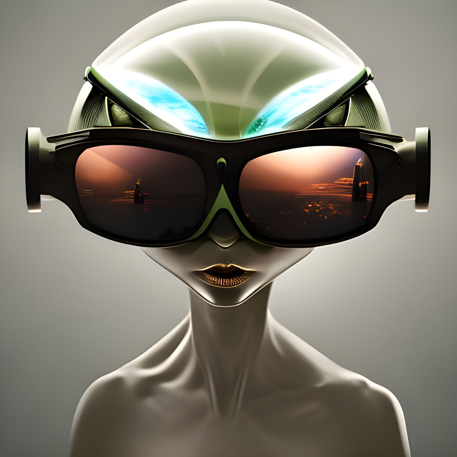 Hyperrealistic Cyborg Alien Explorer Portrait with Explosion...