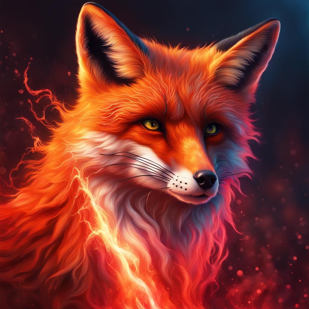 Mystical Fox with Crimson Flare and Dark Magic