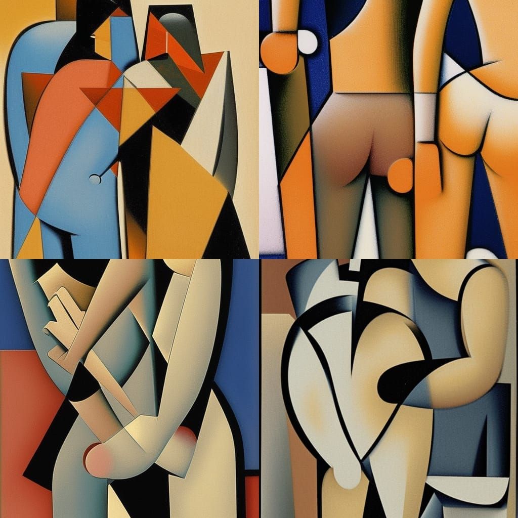 Abstract Cubist Couple: Intimate Buttocks Squeeze