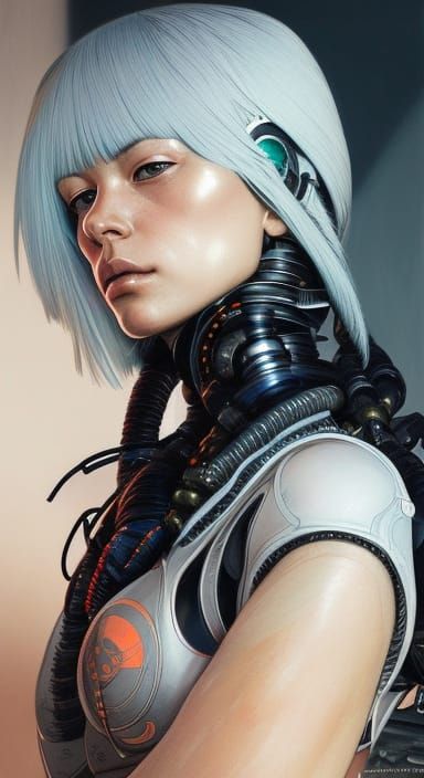 Detailed Portrait of a Cyborg Woman in Illustration Style