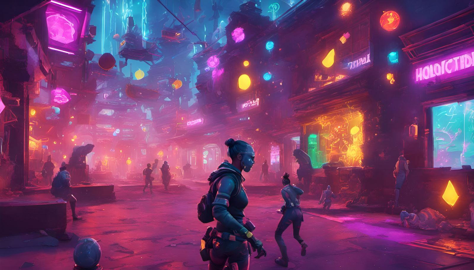 """Fortnite, Cyberpunk, Magic, Neon, Kinetic Pointillism Sty...