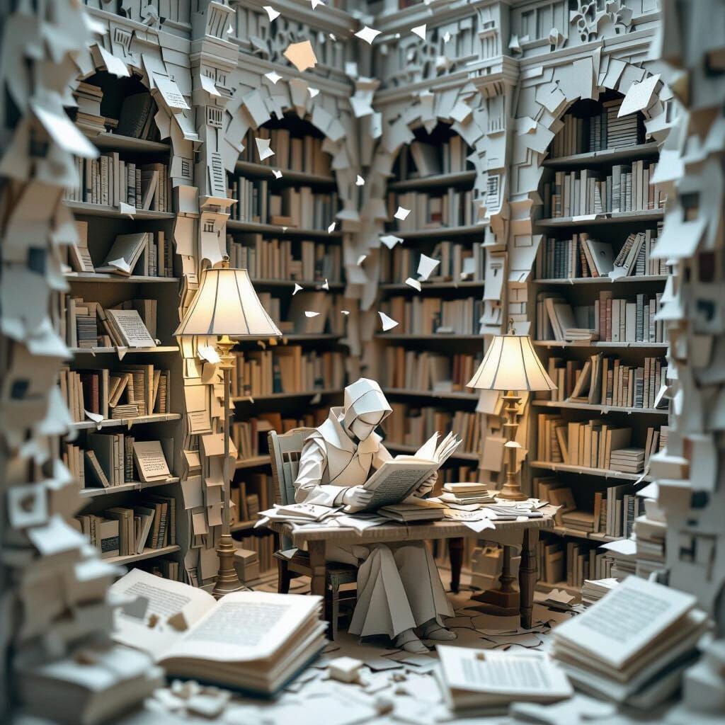 Paper Library: A World of Folded Books and Scholar