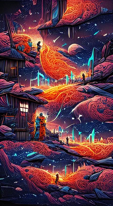 Cosmic Landscape Painting in Expressionist Style