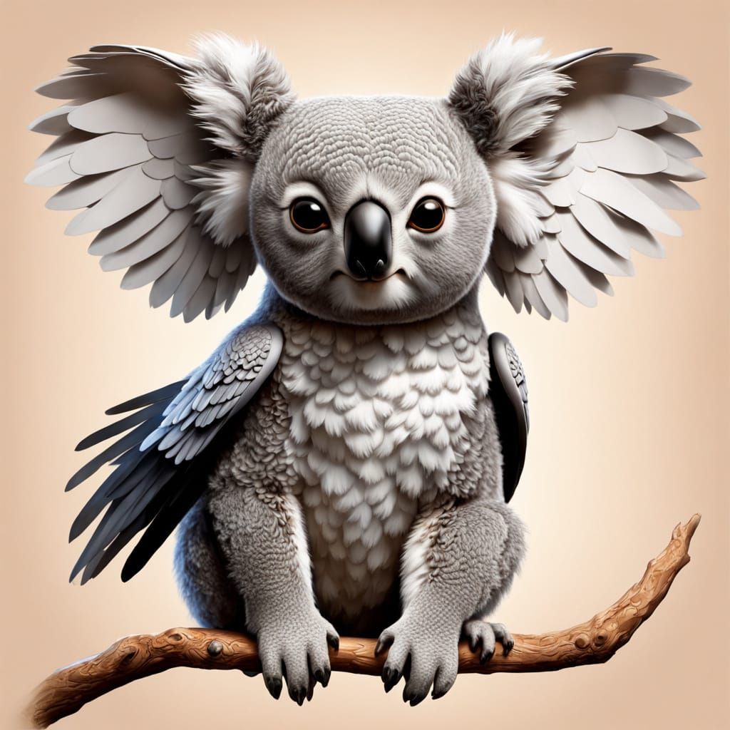 Ultrarealistic Koala-Owl Hybrid Soaring in Etheria