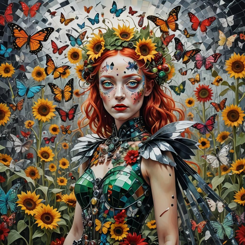 Android Fairy in Surreal Maximalist Landscape