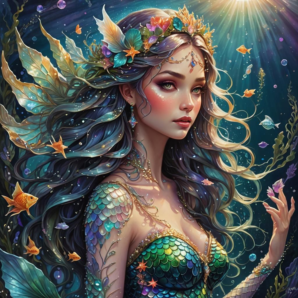 Fantasy Mermaid Fairy Portrait with Iridescent Scales