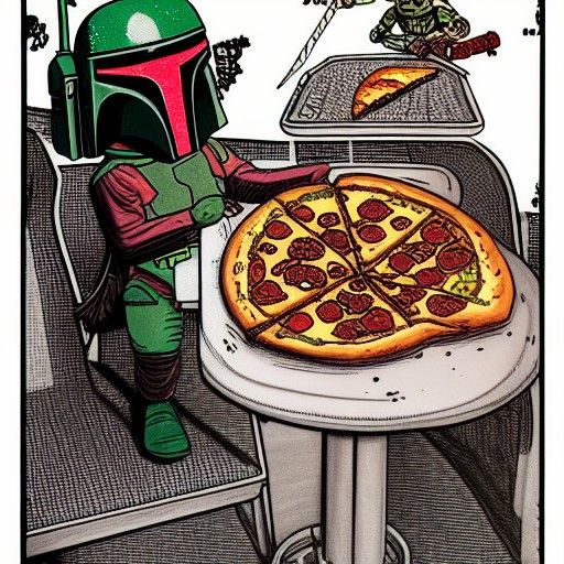 Boba Fett Eating Pizza in Crumb Style