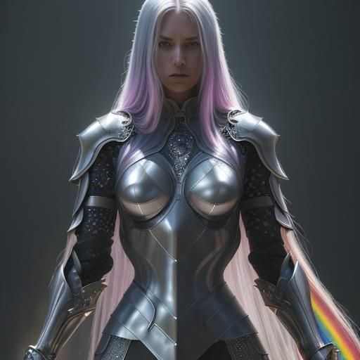 Rainbow-Haired Warrior in Sapphire Armor