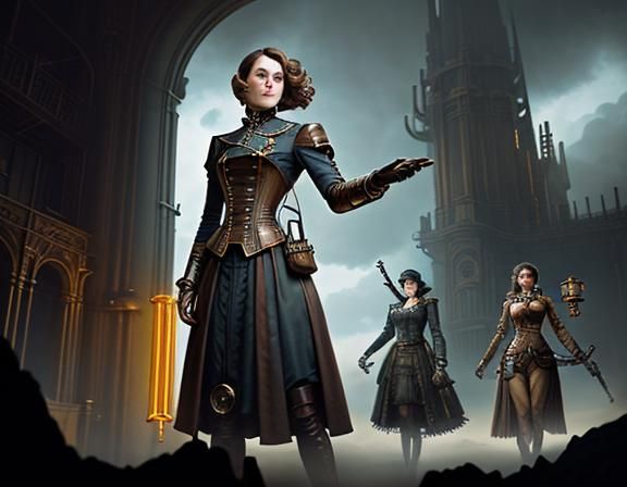 Steampunk Women Inside Time Machine: Digital Matte Painting