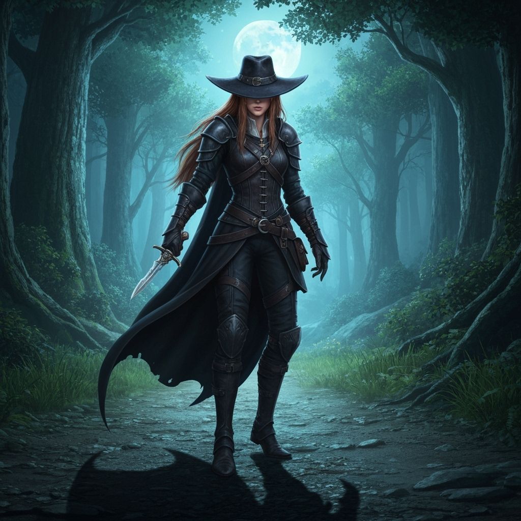 Elf Thief Navigating Moonlit Forest in Anime Style