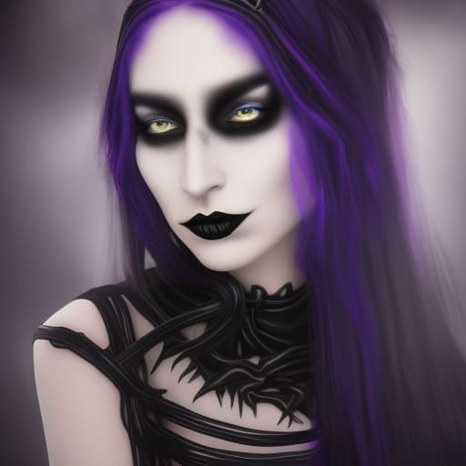 Uncanny ethereal Gothic Wiccan priestess with long flowing b...