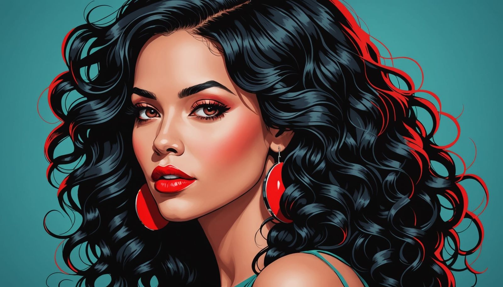 Veloura: A Singer with Curly Black Hair and Red Lipstick