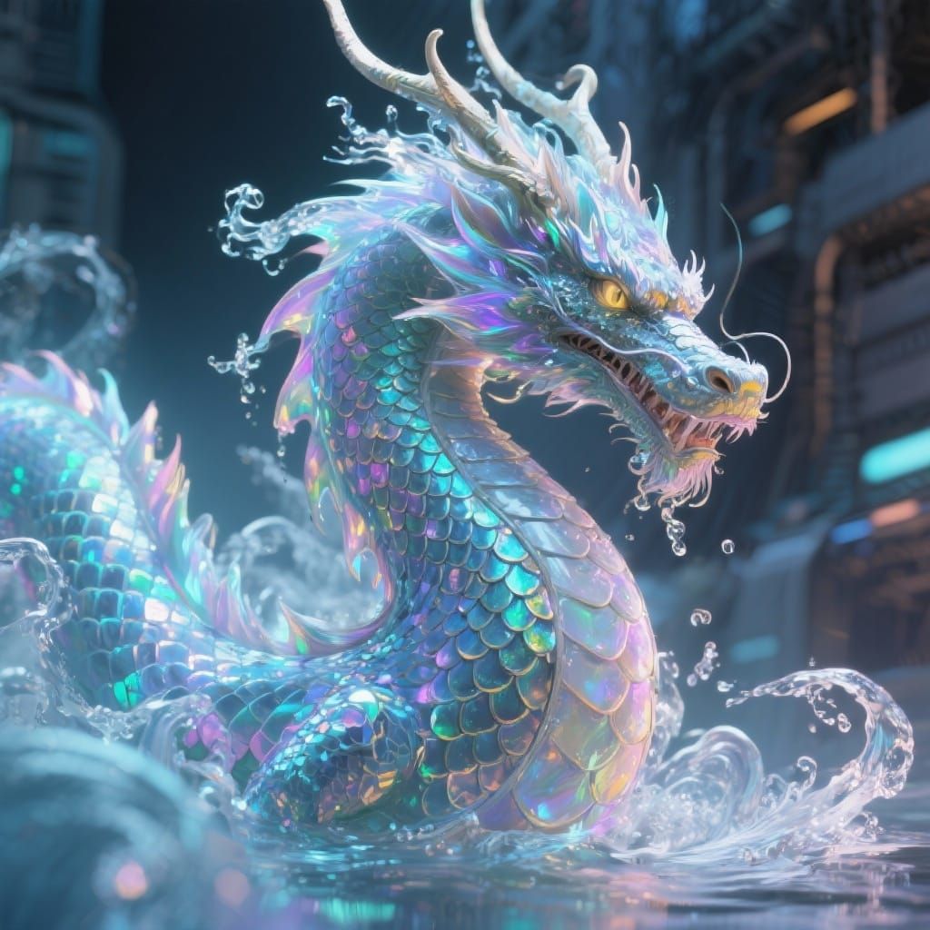 Luminous Water Dragon with Aquatic Hues