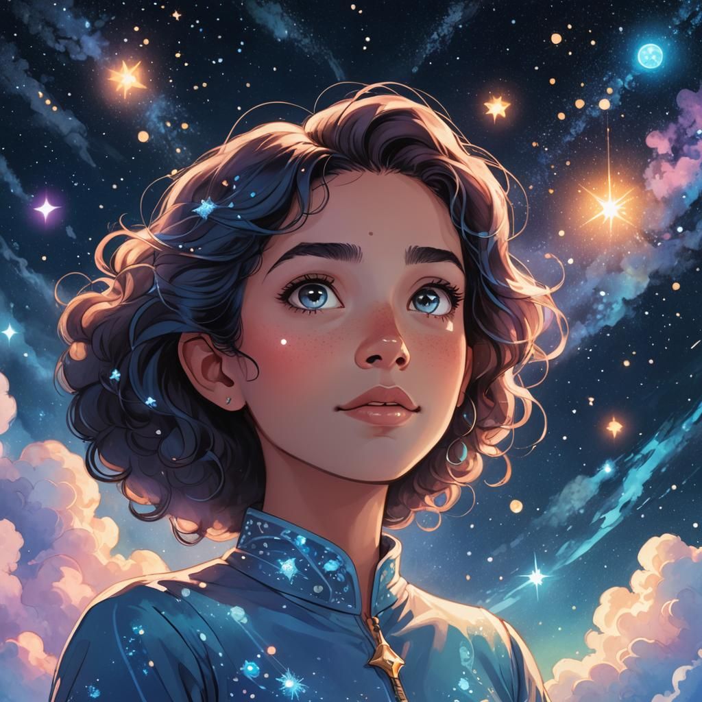 Whimsical Adventure Art Under Starry Night Sky