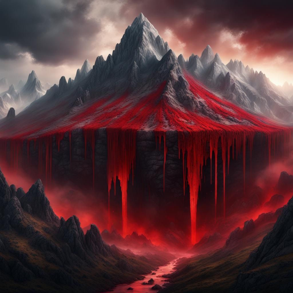 Mountains Bleeding: A Dramatic Digital Painting