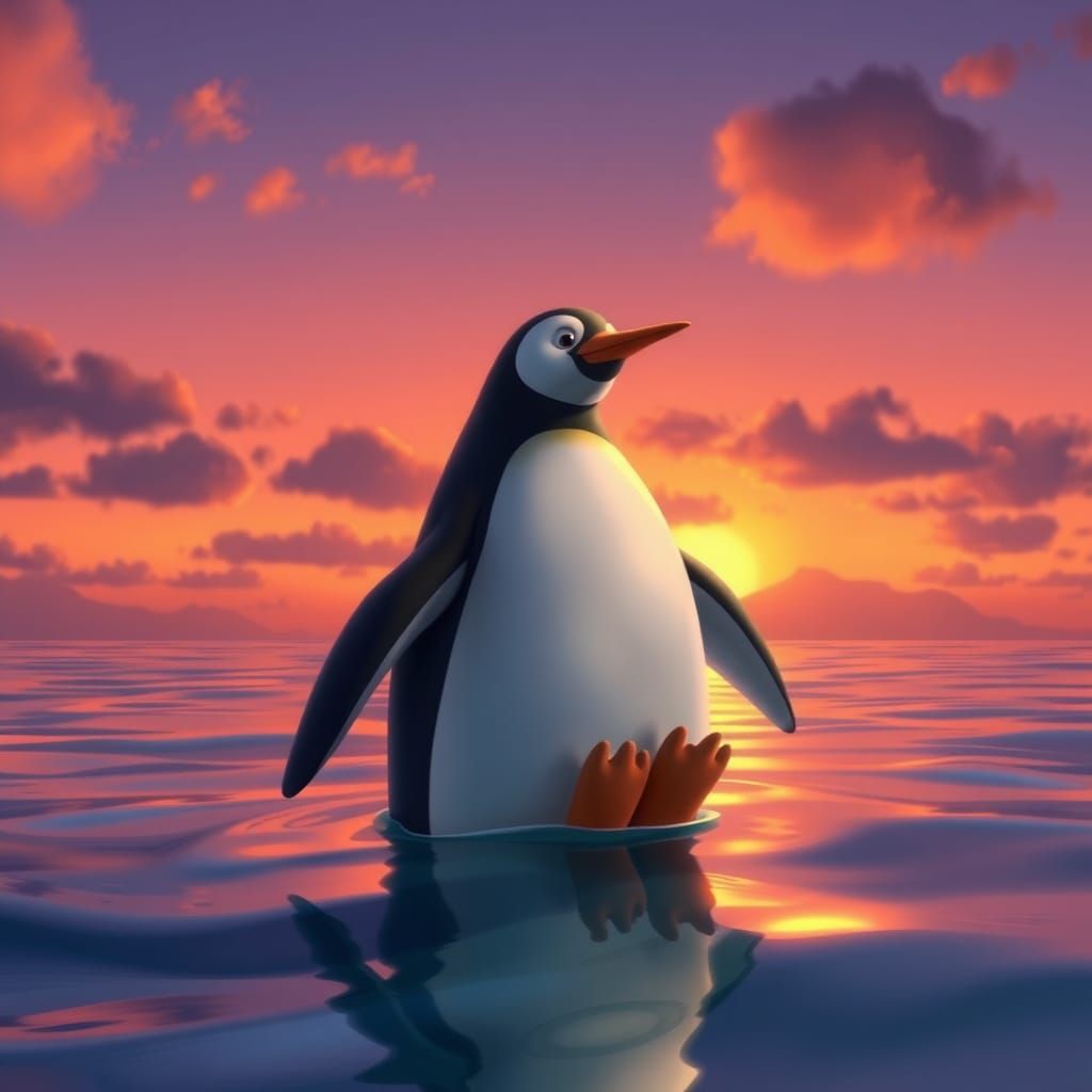 Penguin at Sunset: 2D Cartoon Animation
