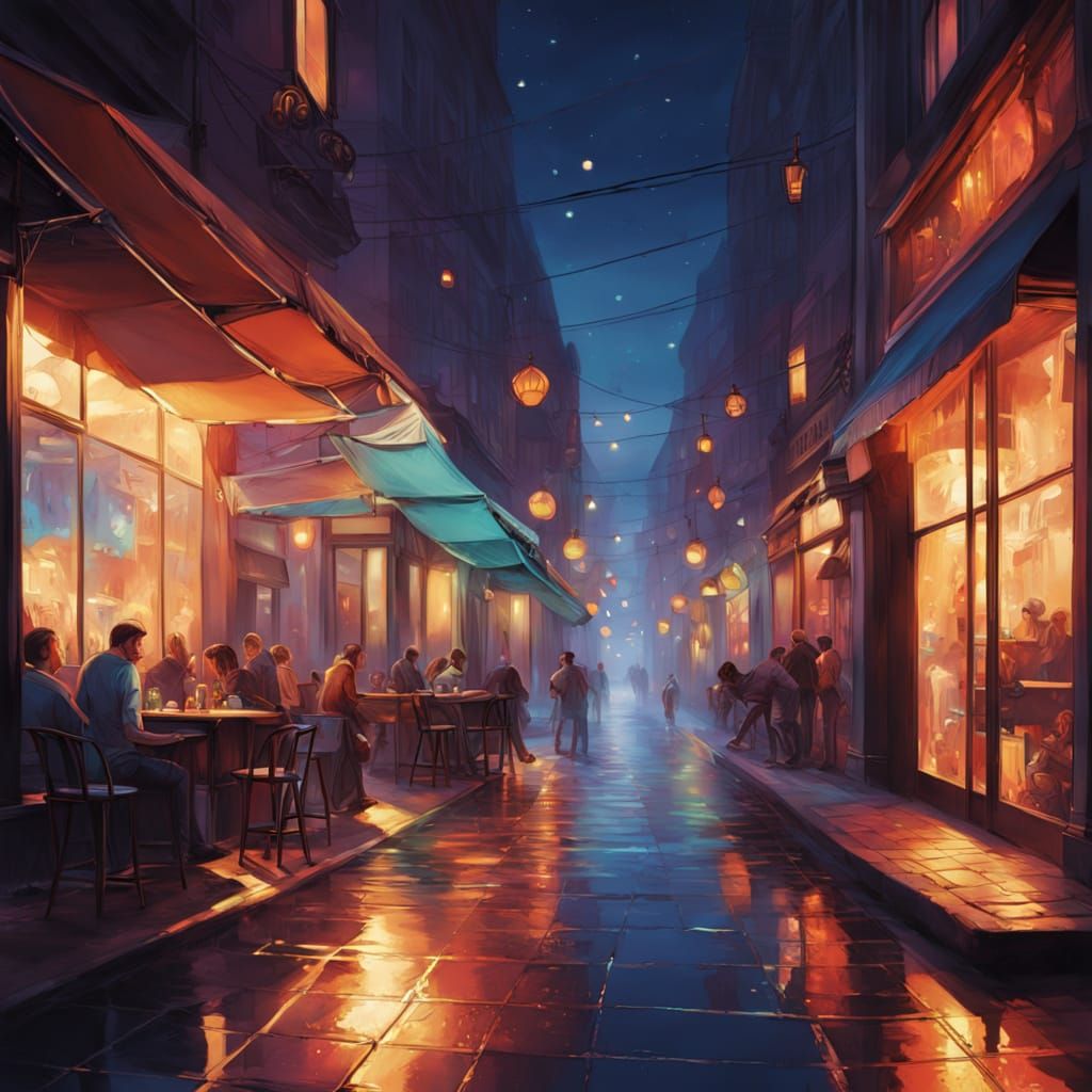 Lively Seaside Boulevard at Night